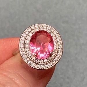 18K White Gold 14CT Natural Pink Morganite Double Halo Diamond Engagement Ring